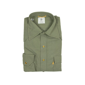 Pearl snap Western shirt in green cotton seersucker