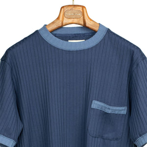 Comoda knit ringer tee in ocean blue and navy cotton rib