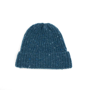 Egeo teal blue wool and cashmere donegal ribbed knit fisherman hat
