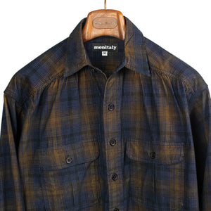 Giorgio oversized work shirt in shadow plaid cotton micro-corduroy