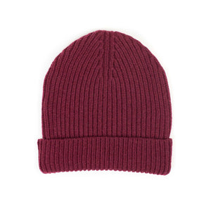 Aasmara wool beanie hat in burgundy wool mix