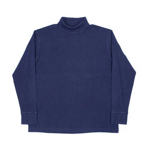 Rollneck t-shirt in hand-dyed indigo ribbed cotton jersey