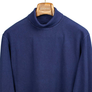 Rollneck t-shirt in hand-dyed indigo ribbed cotton jersey