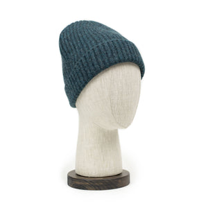 Ribbed hat in Lugano blue 4-ply Geelong wool