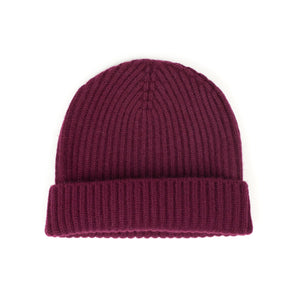 Ribbed hat in Damson burgundy 4-ply Geelong wool