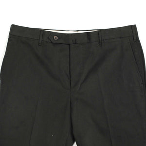 Flat-front trousers in charcoal grey cotton twill