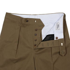 Exclusive Manhattan pleated high-rise wide trousers in mocha brushed cotton twill (restock)