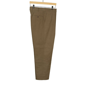 Exclusive Manhattan pleated high-rise wide trousers in mocha brushed cotton twill (restock)