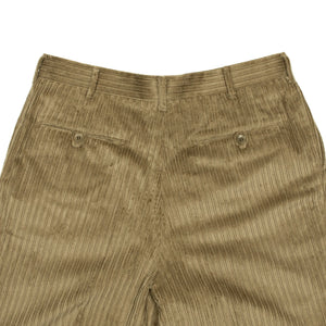 Exclusive "Brooklyn" double-pleated high-rise wide trousers in beige irregular wale corduroy