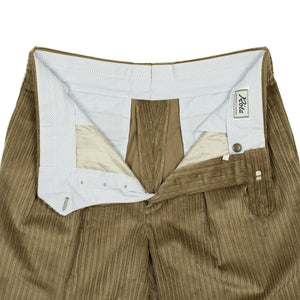 Exclusive "Brooklyn" double-pleated high-rise wide trousers in beige irregular wale corduroy