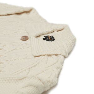 Crazy cable knit Aran cardigan in cream wool