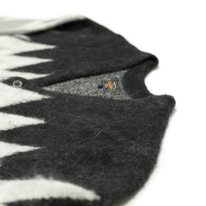 Shaggy cardigan in black and grey chevron stripe mohair blend