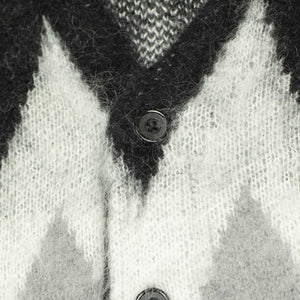 Shaggy cardigan in black and grey chevron stripe mohair blend
