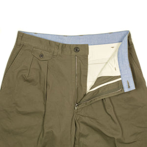 Two pleat trousers in olive green cotton twill