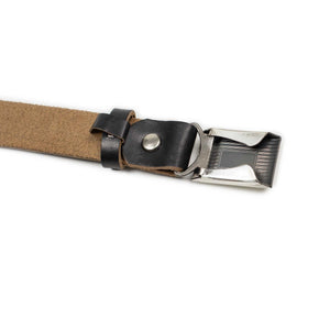 Classic Horween leather belt in Black with engine-turned plated buckle (restock)