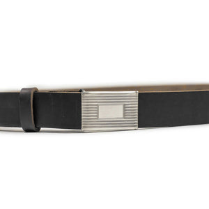 Classic Horween leather belt in Black with engine-turned plated buckle