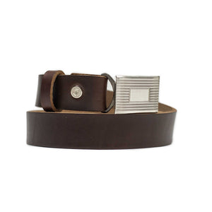 Classic Horween leather belt in Brown with engine-turned plated buckle (restock)