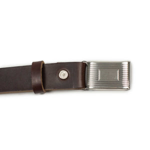Classic Horween leather belt in Brown with engine-turned plated buckle (restock)