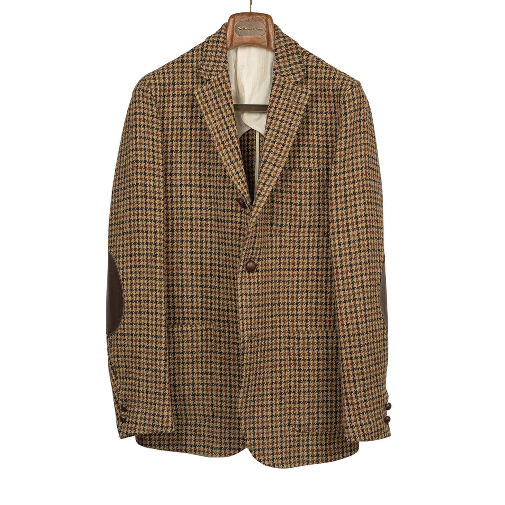Beams Plus Sport coat in brown and black guncheck Harris Tweed wool ...