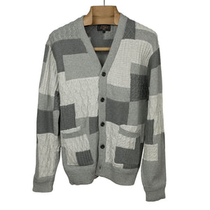 Crazy patchwork cable knit cardigan in grey cotton
