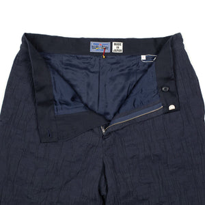 Single-pleat floating jacquard indigo cotton pants