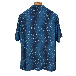 Camp collar shirt in Minamo Sakura printed indigo rayon crepe