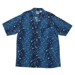 Camp collar shirt in Minamo Sakura printed indigo rayon crepe