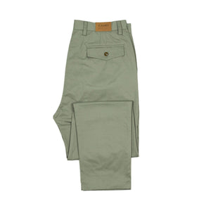 Comanche single-pleat trousers in pale olive light cotton twill