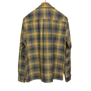 Camp collar shirt in mustard and indigo tartan cotton twill