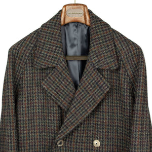 Exclusive Grandad Coat in grey, navy, and rust Harris Tweed wool guncheck