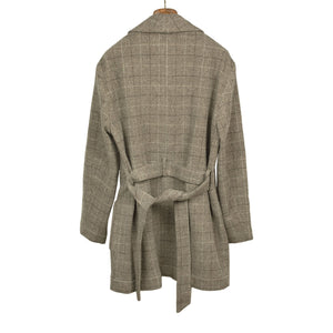 Exclusive cardigan jacket in taupe windowpane undyed wool herringbone