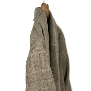 Exclusive cardigan jacket in taupe windowpane undyed wool herringbone
