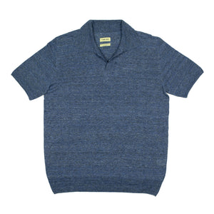 Knitted polo shirt in blue Italian linen