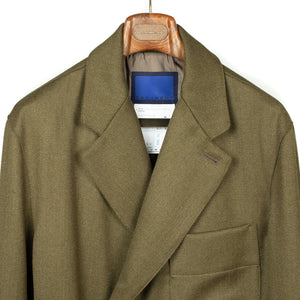 Belted jacket in olive green Italian wool whipcord