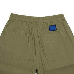 Drawstring easy pants in light olive Italian linen and rayon fabric