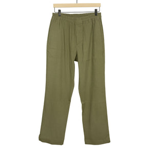 Drawstring easy pants in light olive Italian linen and rayon fabric