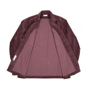 Aabba camp collar shirt jacket in burgundy irregular wale cotton corduroy