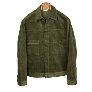 Trucker jacket in olive cotton corduroy