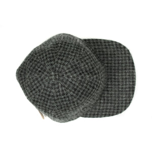 Baseball cap in black & grey check wool/linen