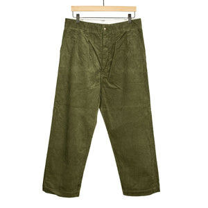Two tuck trousers in olive cotton corduroy
