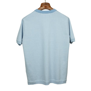 Short sleeve knit t-shirt in striped blue and white cotton