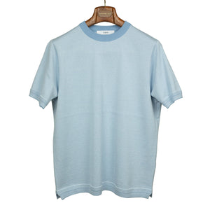 Fujito Short sleeve knit t-shirt in striped blue and white cotton