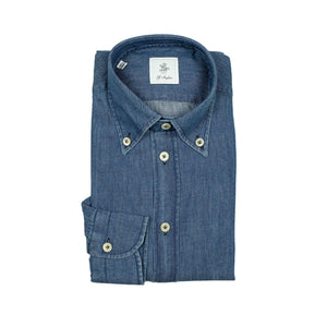 Japanese rinsed denim cotton shirt, buttoned collar (restock)