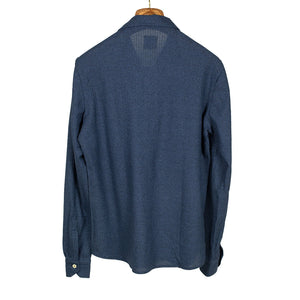 Long-sleeve polo shirt in navy melange grenadine cotton, one-piece collar (restock)