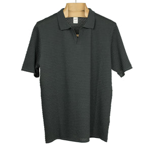 Bubble-knit short sleeve polo shirt in grey cotton (restock)