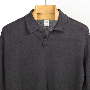 Knit long sleeve polo shirt in midnight blue linen (restock)