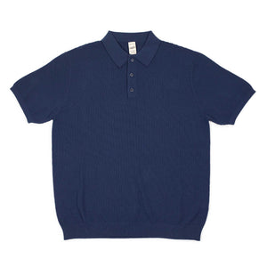 Knit short sleeve polo in light navy mini diamond pattern cotton