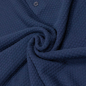 Knit short sleeve polo in light navy mini diamond pattern cotton