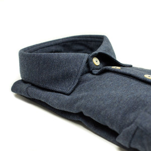 Long-sleeve polo shirt with soft collar, Navy double-face cotton cashmere (restock)