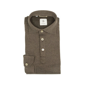 Long-sleeve polo shirt with soft collar, Brown double-face cotton cashmere (restock)